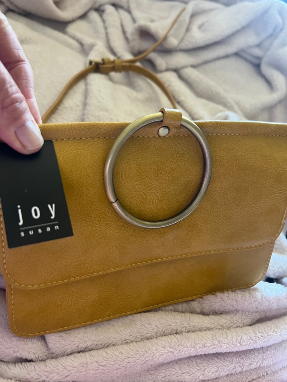 Joy Susan Mustard Yellow Ring-Handle Crossbody Clutch